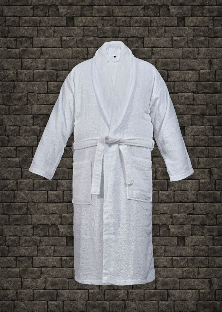 Terry bathrobe on a hanger