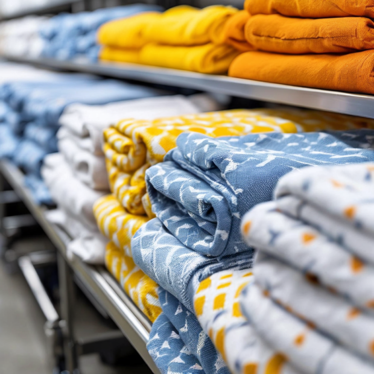 Stacks of printed kitchen towels ready for export