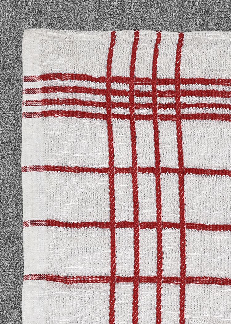 Close-up of a red checked kitchen towel weave