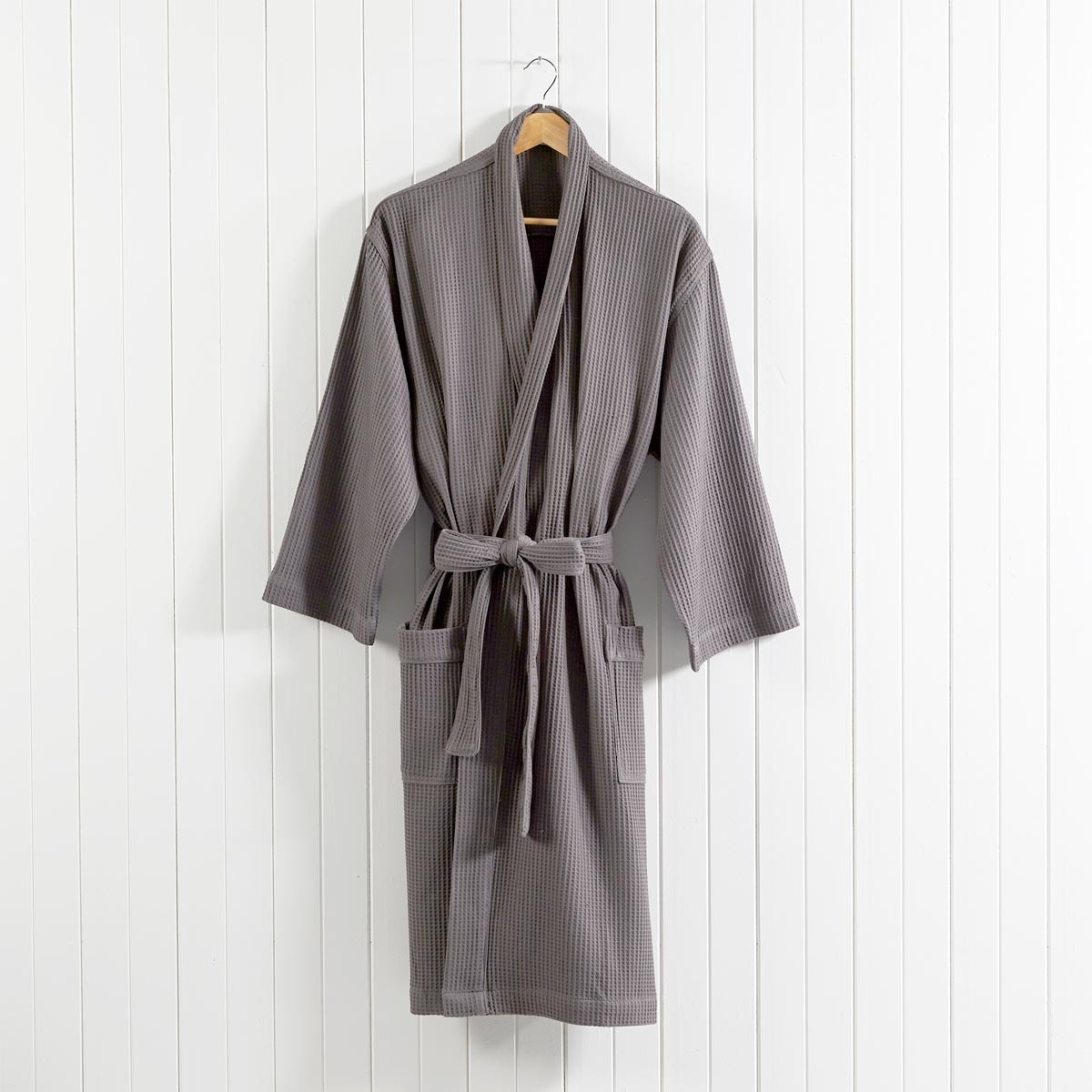 Waffle weave bathrobe folded flat
